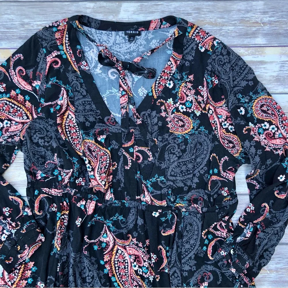 Torrid Midi Challis long sleeve Skater Dress - Picture 4 of 11
